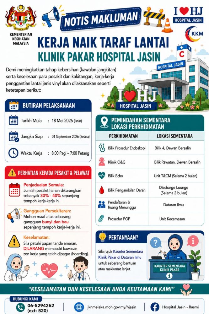 INFOGRAFIK KERJA-KERJA NAIK TARAF LANTAI KLINIK PAKAR HOSPITAL JASIN